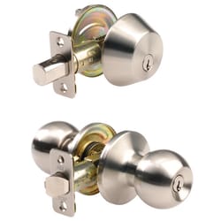 Ace Ball Satin Nickel Deadbolt and Entry Door Knob 1-3/4 in.