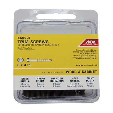 Ace No. 8 X 3 in. L Square Black Phosphate Coarse Trim Screws 50