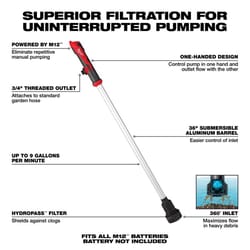 Milwaukee M12 3/4 HP 9 gph Aluminum Electronic Switch Bottom Battery Transfer Pump