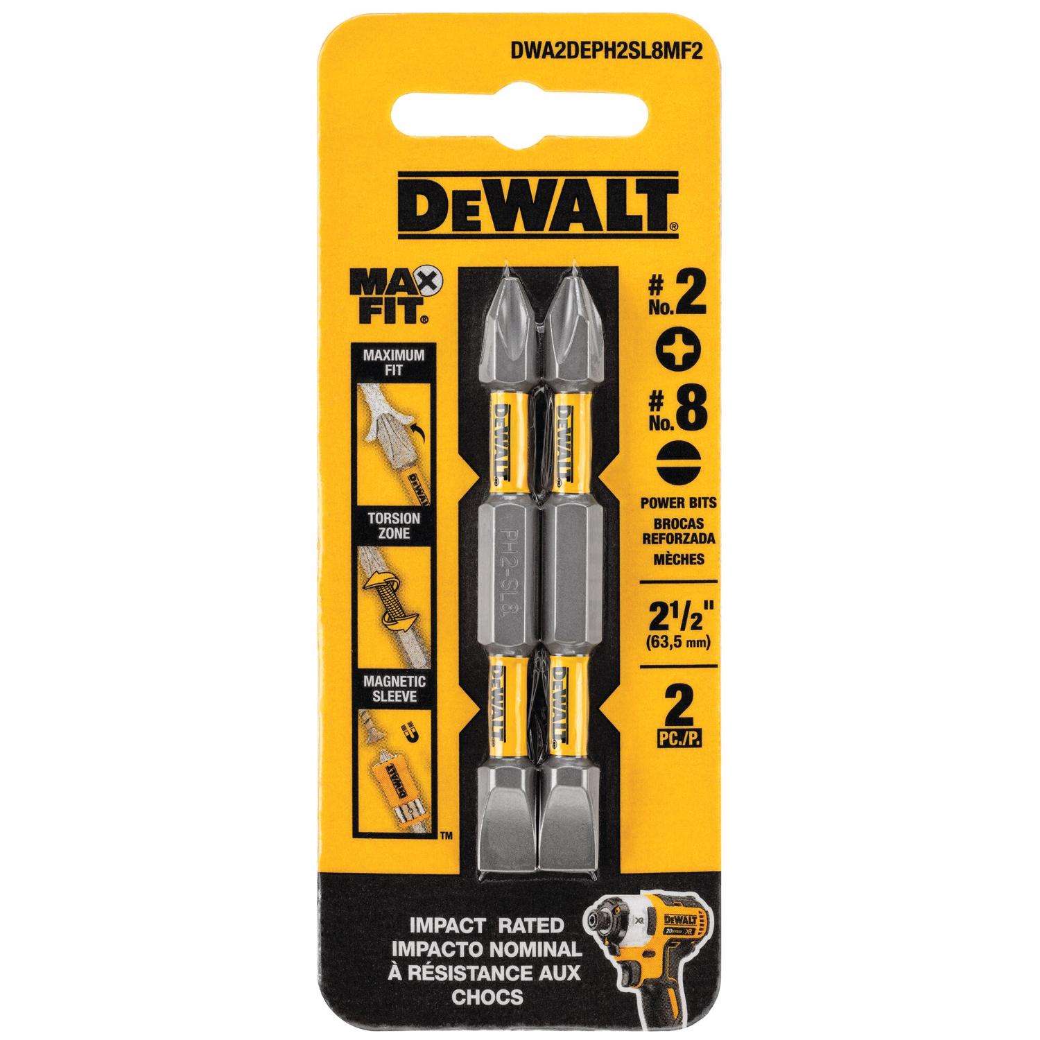 DeWalt MaxFit Phillips/Slotted 2.5 in. L PH2/SL8 DoubleEnded