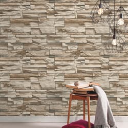 RoomMates 20.5 in. W X 16.5 ft. L Brown Stacked Stone Vinyl Peel and Stick Wallpaper