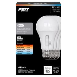 Feit A19 E26 (Medium) LED Bulb Adjustable White 60 Watt Equivalence 4 pk