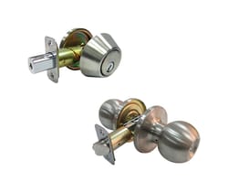 Faultless Ball Satin Stainless Steel Entry Knob and Single Cylinder Deadbolt Right Handed