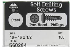 HILLMAN No. 10-16 X 1/2 in. L Phillips Pan Head Self-Drilling Screws 100 pk