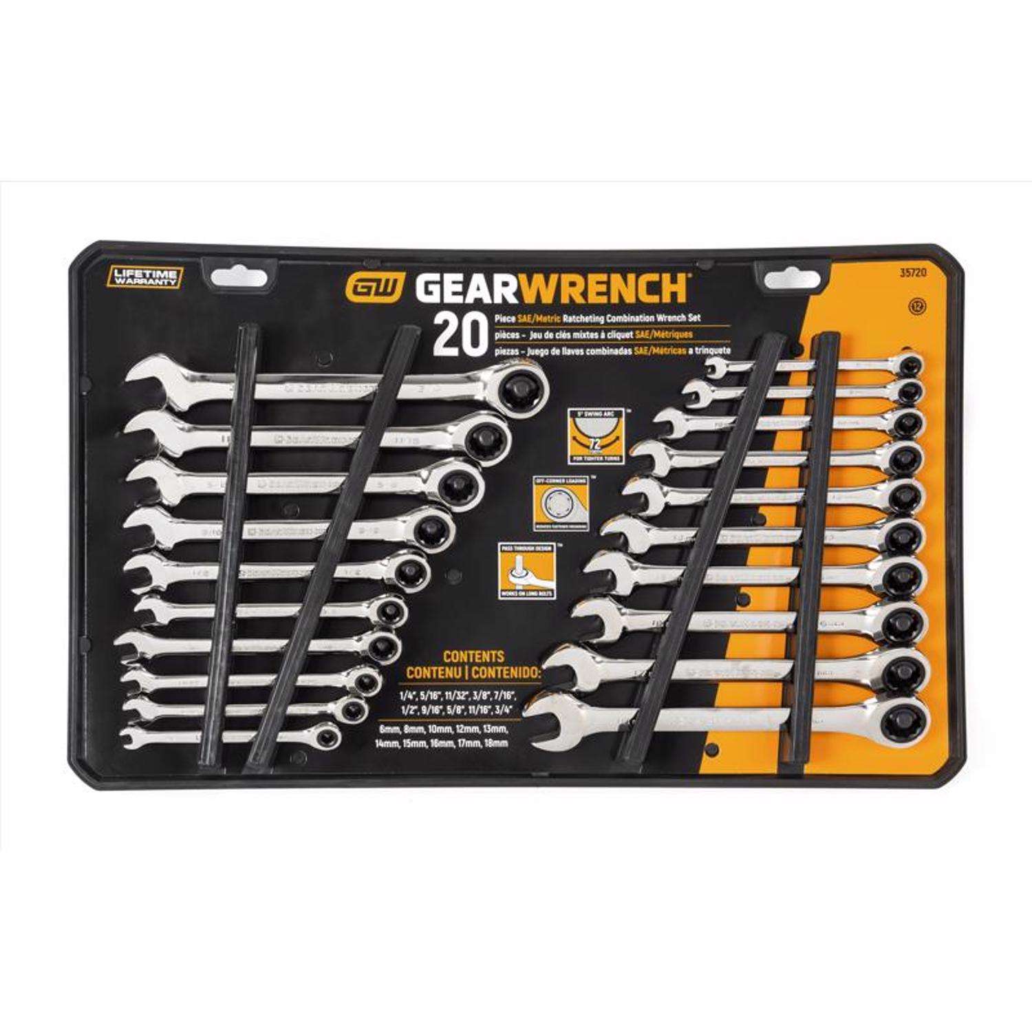 GearWrench SAE/Metric Ratcheting Wrench 20 Piece Set 35720-06