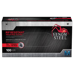 Venom Steel Nitrile Disposable Gloves Medium Black Powder Free 100 pc