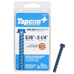 Tapcon 5/16 in. D X 2-1/4 in. L Steel Hex Head Concrete Screw Anchor 15 pk