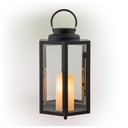 Alpine 14 in. Glass/Plastic Decorative Black Flameless Lantern