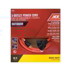 Ace Indoor or Outdoor 50 ft. L Orange Triple Outlet Cord 12/3 STW