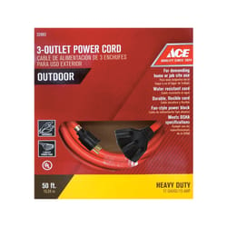 Ace Indoor or Outdoor 50 ft. L Orange Triple Outlet Cord 12/3 STW