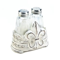 Accent Plus White Glass/Polyresin Fleur-De-Lis Salt and Pepper Set 3 pc