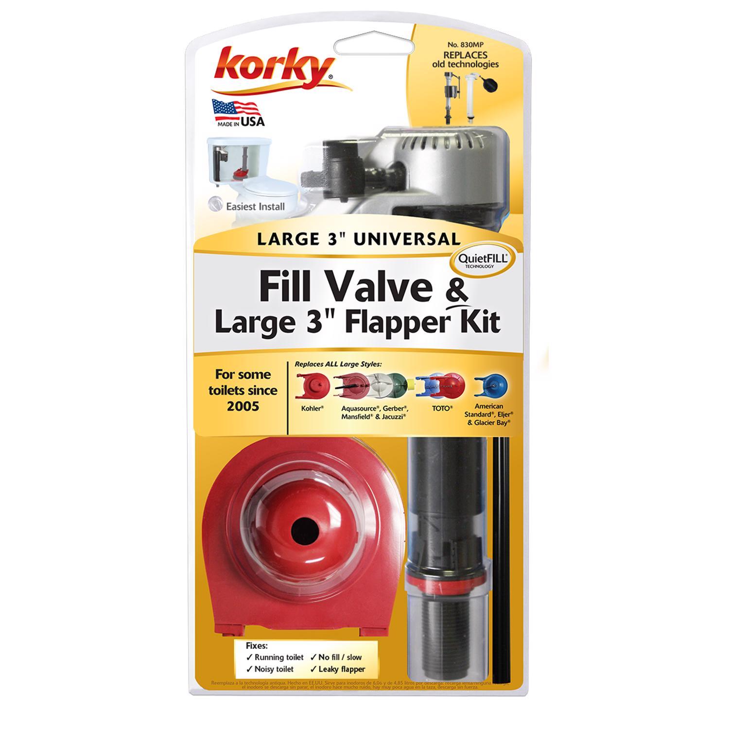 Korky QuietFILL Platinum Large 3 Inch Flapper Fill Valve And Flapper ...