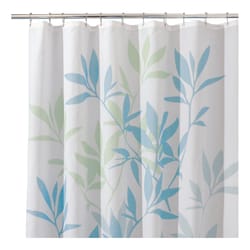 iDesign Blue/Green Polyester Leaves Shower Curtain