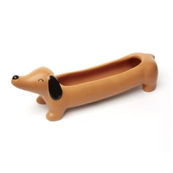 Kikkerland 2.36 in. H X 2.55 in. W X 8.6 in. D Ceramic Daisy the Dachshund Planter Brown