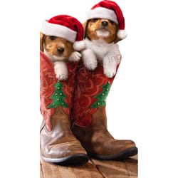 Avanti Christmas Puppies In Cowboy Boots Greeting Card Paper 4 pc