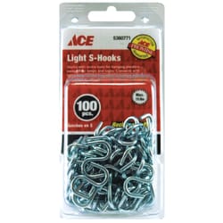 Ace Medium Zinc-Plated Silver Steel 1 in. L S-Hook 15 lb 100 pk