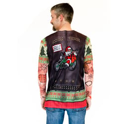 Faux Real L Long Sleeve Men's Crew Neck Multicolored Christmas Biker Tee Shirt