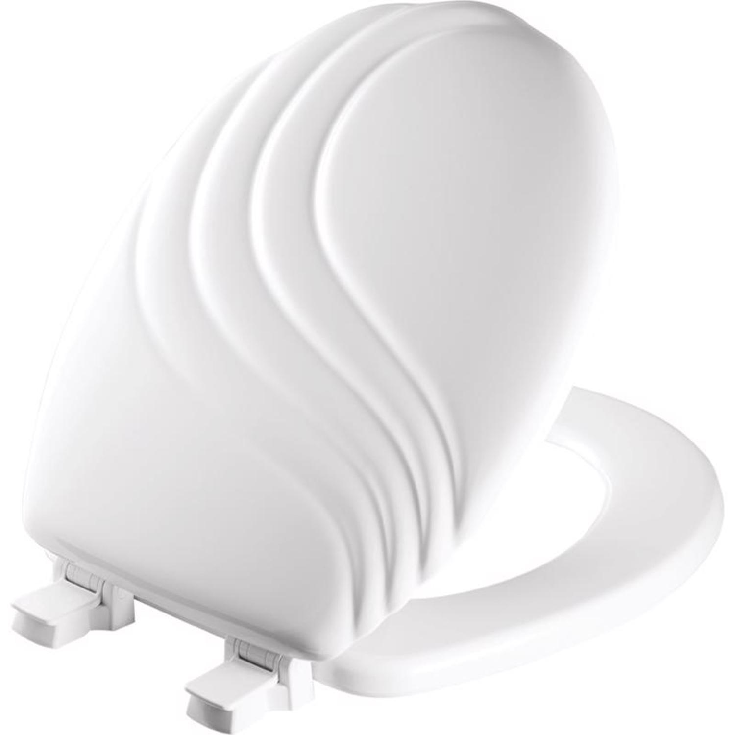 Edgewater factory Round Enameled Wood Toilet Seat in White Never Looosens Chrome Metal H