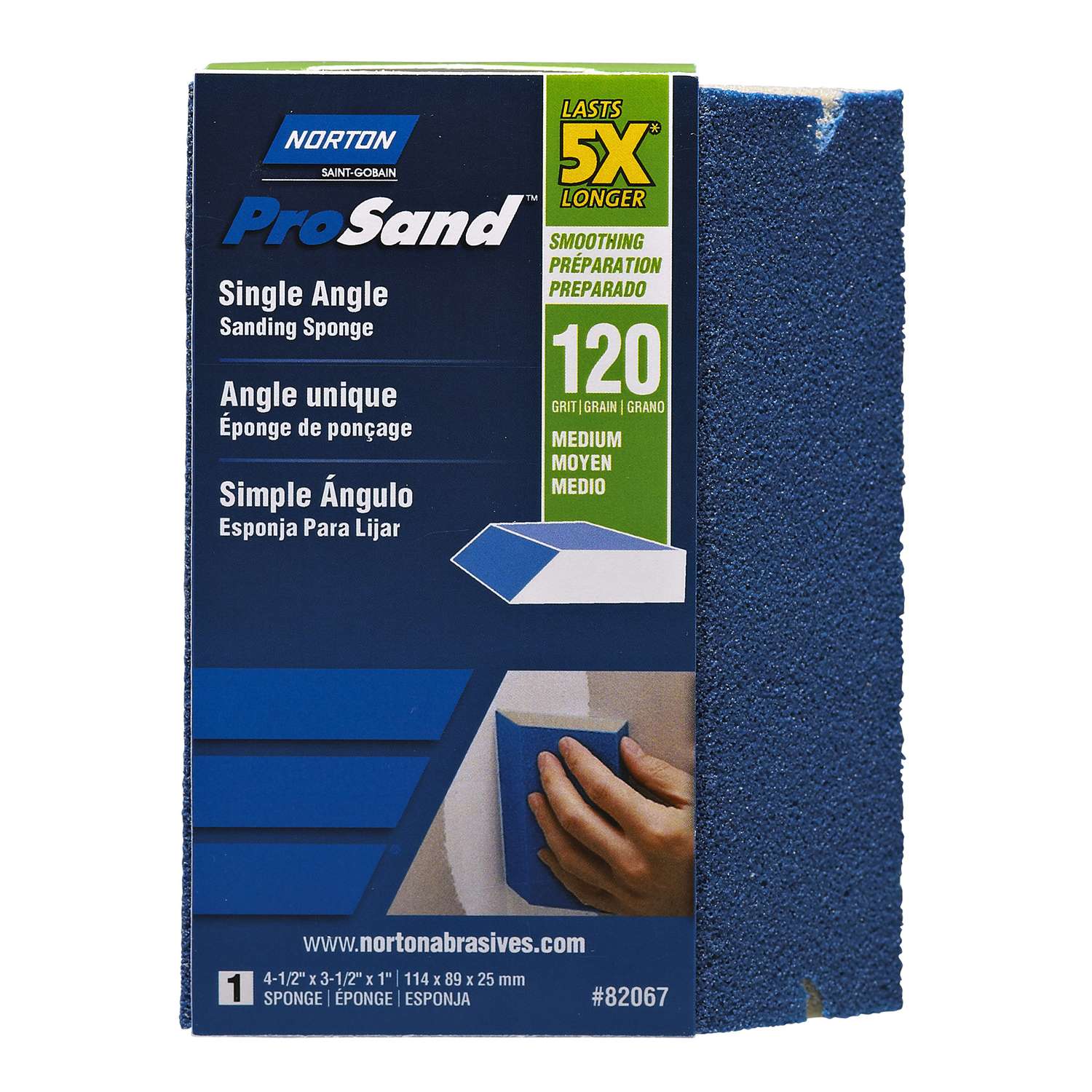 Norton ProSand 4.5 in. L x 3.5 in. W x 1 in. 120 Grit Medium Single Angle Sanding Sponge Ace