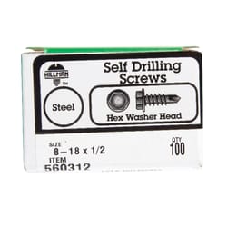 Hillman No. 8-18 S X 1/2 in. L Hex Hex Washer Head Self- Drilling Screws 100 1 pk