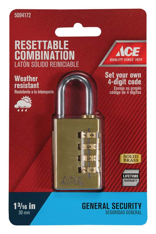 Ace 1-1/4 in. 4-Dial Combination Brass Padlock