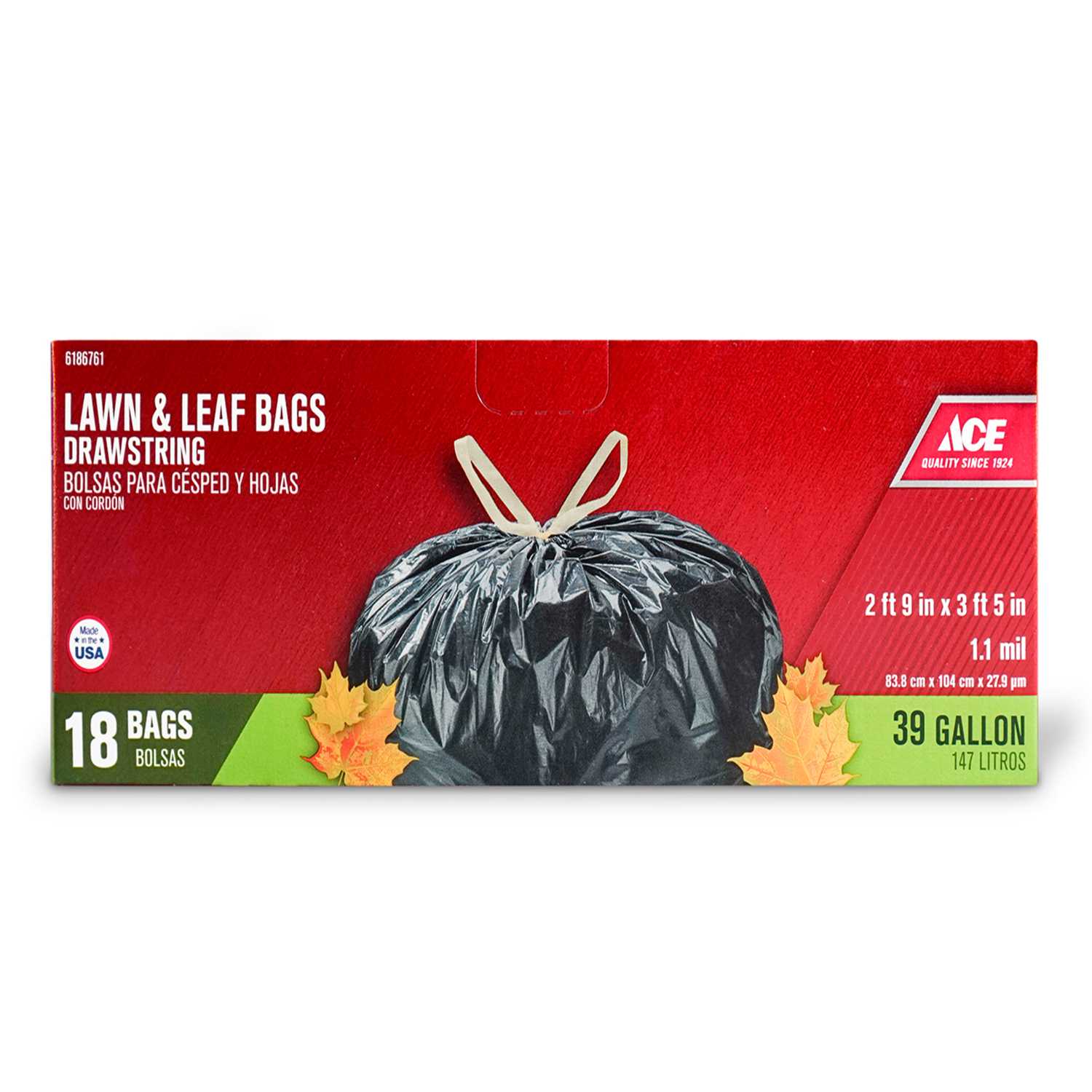 Ace 39 gal. Lawn and Leaf Bags Drawstring 18 pk Ace Hardware
