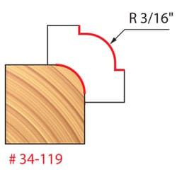 Freud 7/8 in. D X 3/16 in. X 2-1/2 in. L Carbide Rounding Over Router Bit