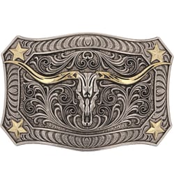 Montana Silversmiths Longhorn Crest Filigree Gold/Silver Belt Buckle