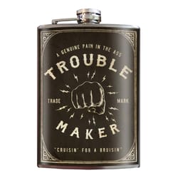 Trixie & Milo Trouble Maker 8 oz Black Stainless Steel Flask