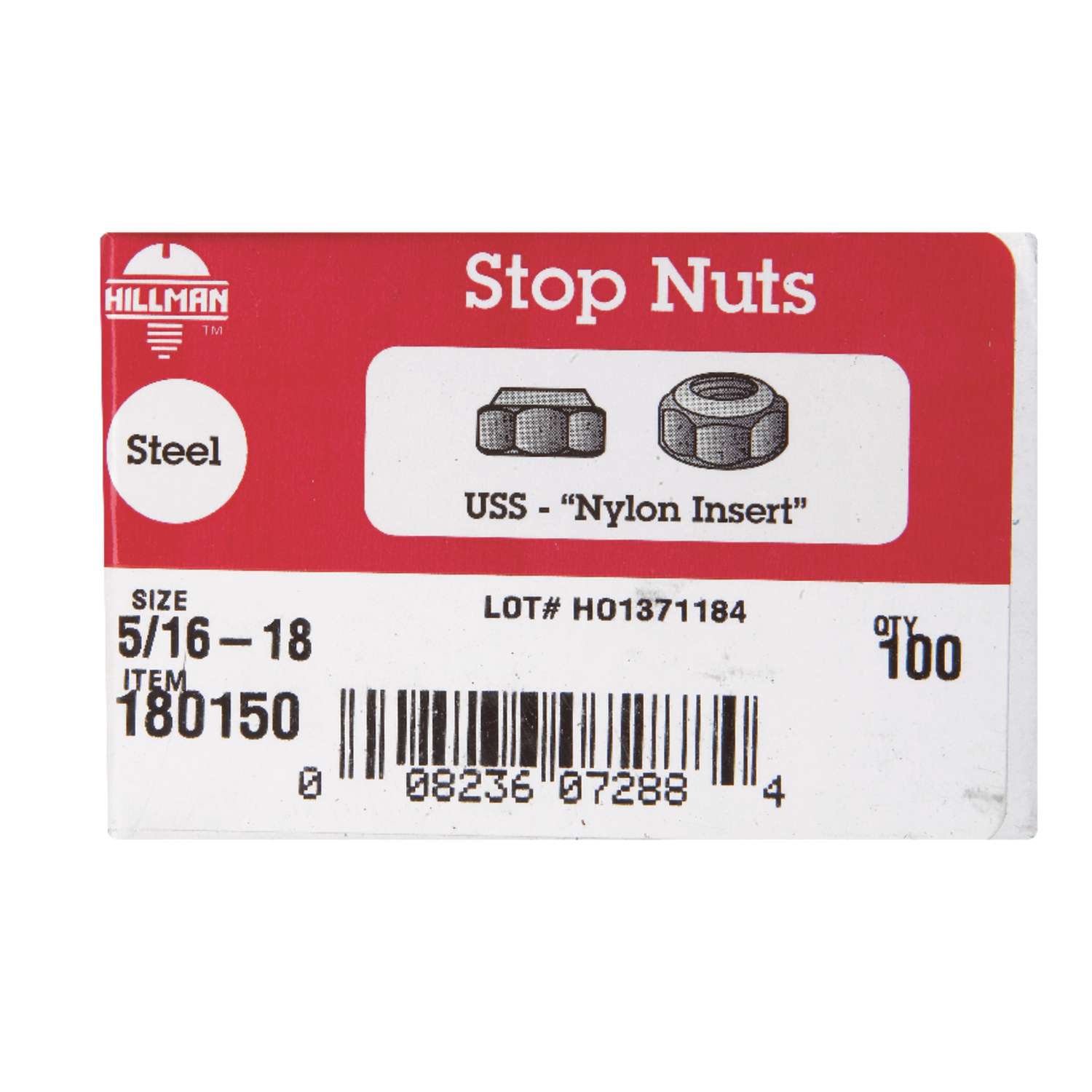 Hillman 5/16 in. Zinc Dichromate Steel USS Hex Nut 100 pk