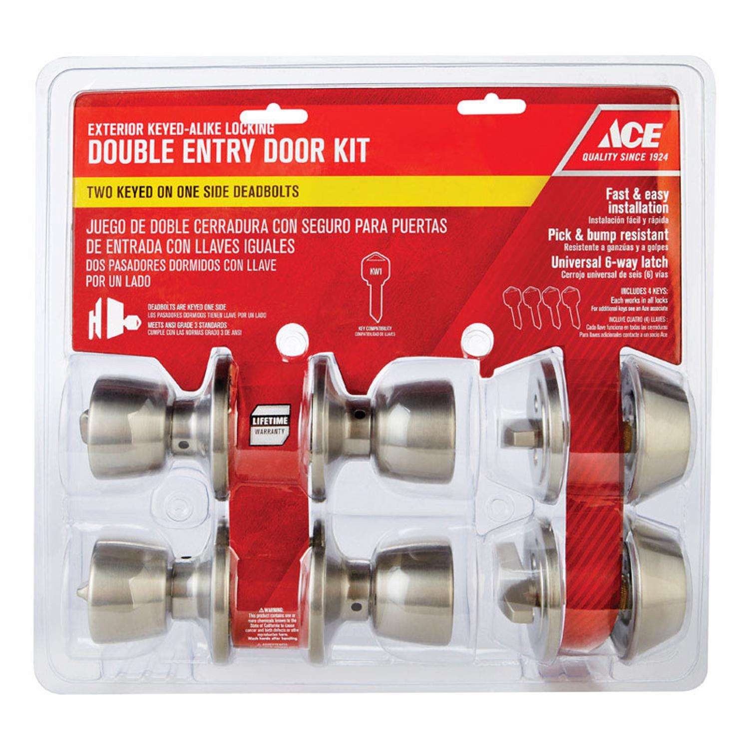 Ace Tulip Satin Stainless Steel Double Entry Door Kit 1-3/4 in. Ace  Hardware