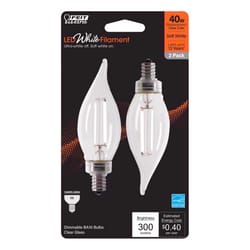 Feit White Filament BA10 E12 (Candelabra) Filament LED Bulb Soft White 40 Watt Equivalence 2 pk