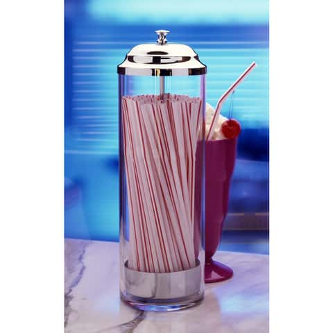  Straw Dispenser with Stainless Steel Lid, Glass Straw Holder  for Counter with Lid, Drinking Straw Dispensers, Straw Container