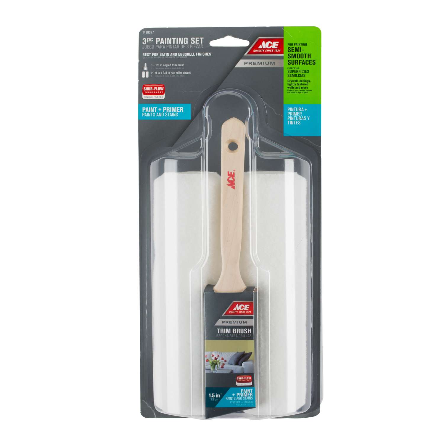 Ace Knit 9 in. W x 3/8 in. Regular Paint Brush/Roller Cover Kit 3 pk