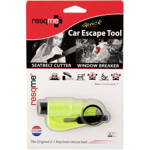 RESQME Car Escape Tool - 2 in 1 Glass Breaker & Seat Belt Cutter w/ Key Ring