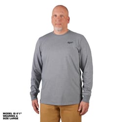 Milwaukee M Long Sleeve Men's Crew Neck Gray Hybrid Work Tee Shirt