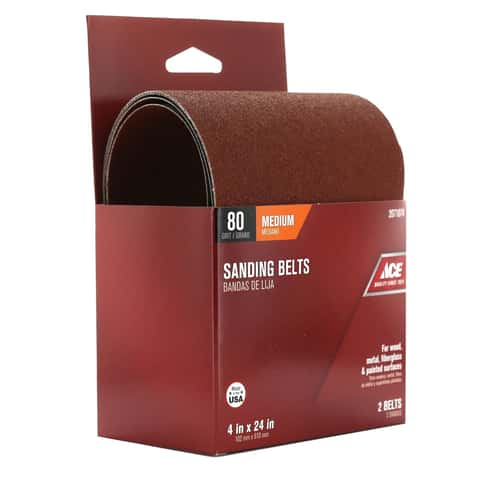 Ace 24 in. L X 4 in. W Aluminum Oxide Sanding Belt 80 Grit Medium 2 pc - Ace  Hardware