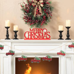 Glitzhome Red Merry Christmas Table Decor 8 in.