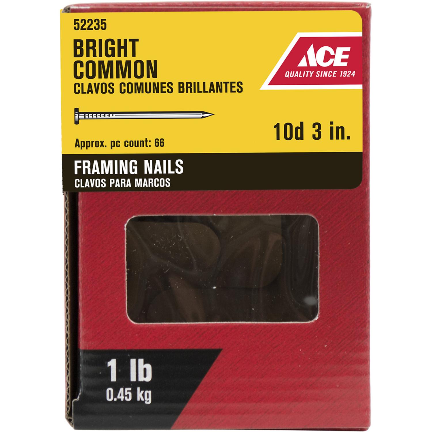 Ace 12D 3-1/4 in. Common Bright Steel Nail Round Head 1 lb Ace 12D 3-1/4 in. Common Bright Steel Nail Round Head 1 lb