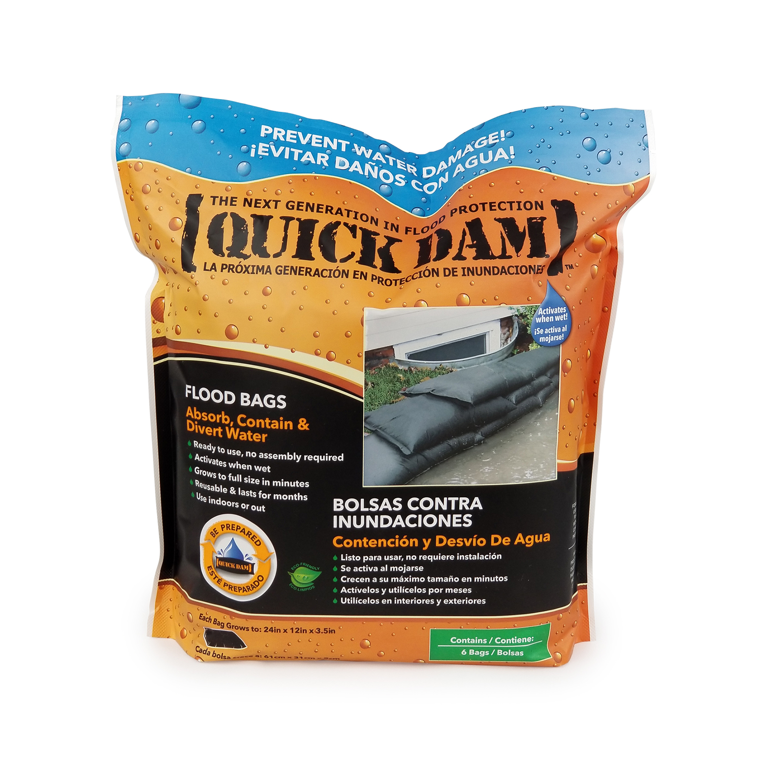 Quick Dam Flood Bags 3.5 inch H x 12 inch W x 24 inch L Sandless Sandbags 6