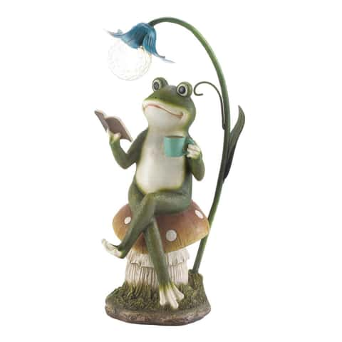 Frog Fishing figurine, polyresin 7H