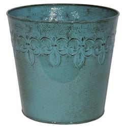 Robert Allen Ironstone 4 in. D Metal Fluer De Lis Planter Surf Blue