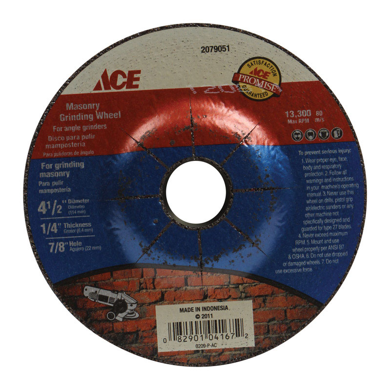 UPC 082901041672 product image for Ace(r) Abrasive Grinding Wheel 4-1/2in X 1/4in x 7/8in | upcitemdb.com