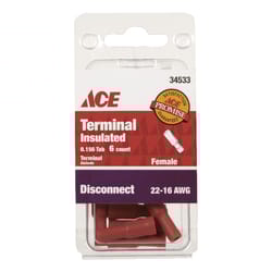 Ace Insulated Wire Female Disconnect Red 6 pk