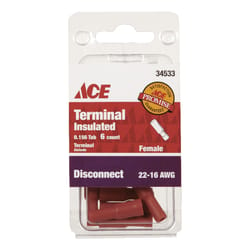 Ace Insulated Wire Female Disconnect Red 6 pk