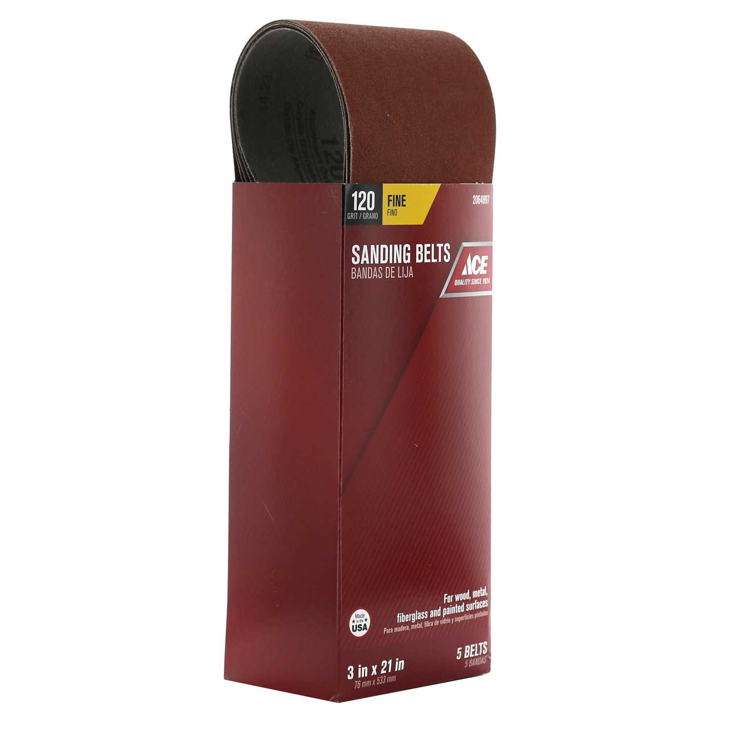 Ace 21 in. L x 3 in. W Aluminum Oxide Sanding Belt 120 Grit Fine 5 pc. Ace Hardware