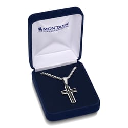 Montana Silversmiths Men's Barbed Wire Cross Black/Silver Necklace Stainless Steel Water Resistant