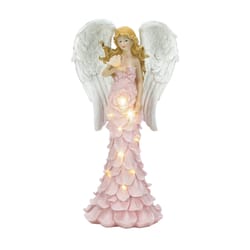 Wings of Devotion Pink Polyresin 12.5 in. H Rose Angel Solar Statue