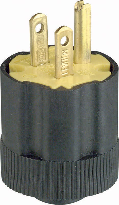 Leviton Commercial and Residential Rubber Grounding Plug 5-15P 18-14 AWG 2 Pole 3 Wire - 00113-000 - Electrical Switches  sku 00113-000
