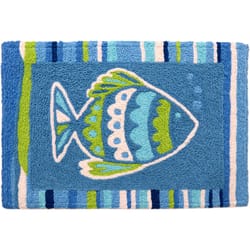 Jellybean 30 in. W X 20 in. L Multicolored Jazzy Blue Fish Polyester Accent Rug
